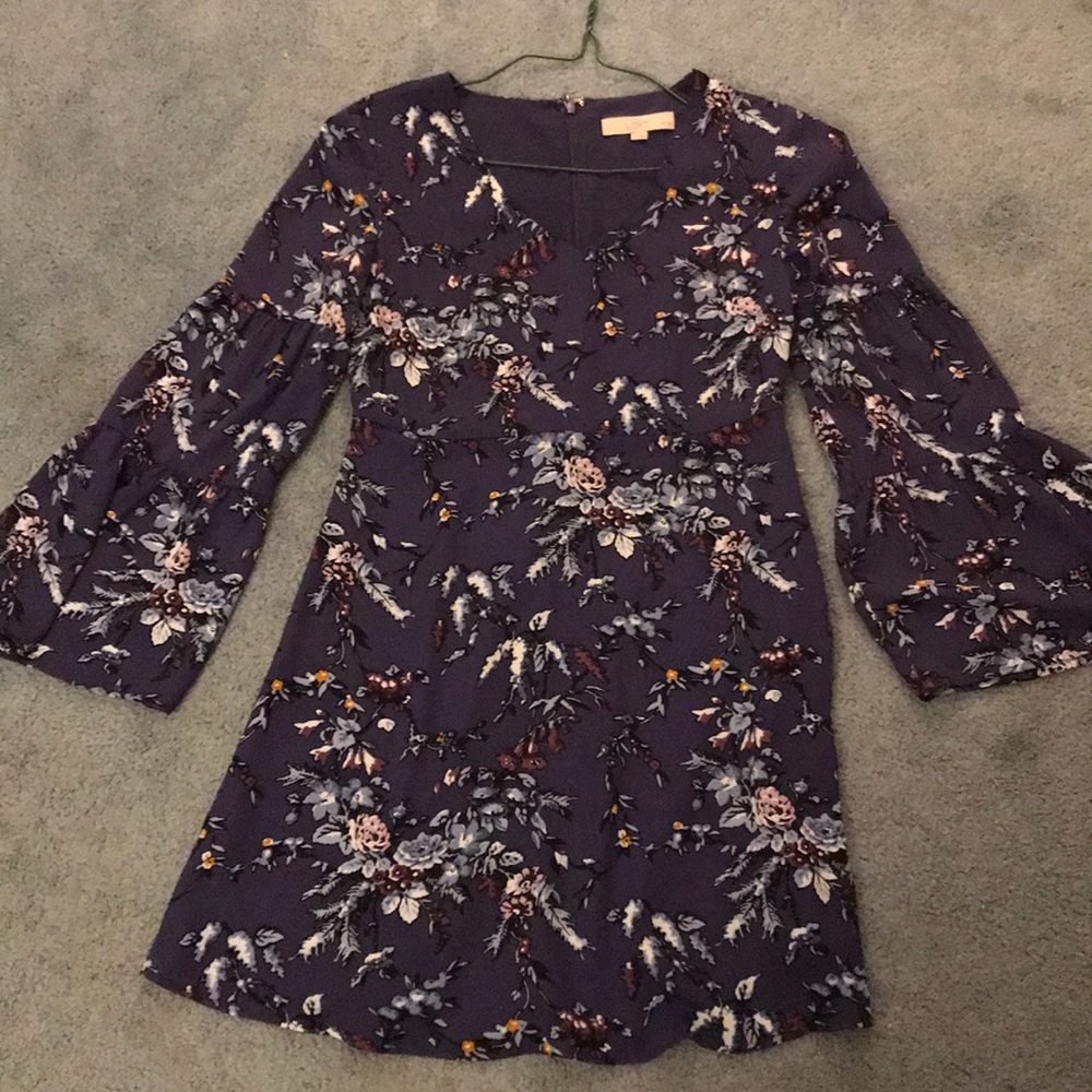 Purple Flowered Long-Sleeved Dress